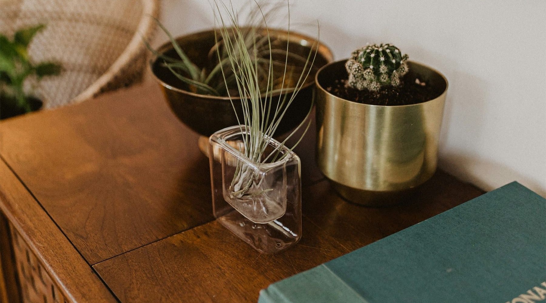 a dresser with knick knacks on top