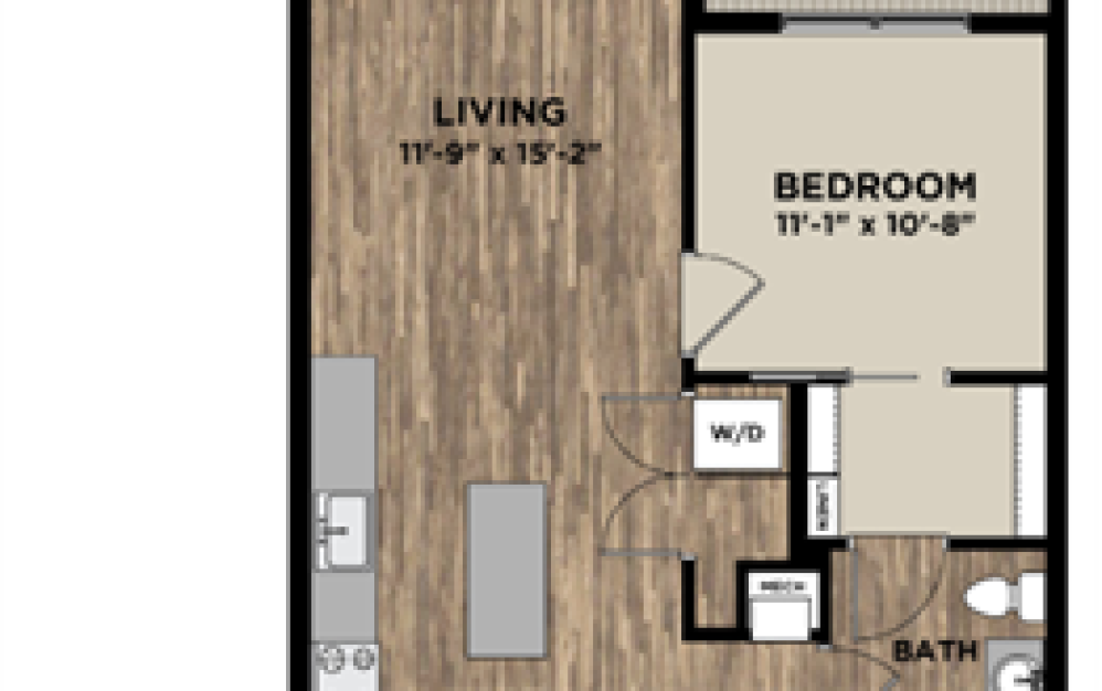 A11 - 1 bedroom floorplan layout with 1 bathroom and 706 square feet