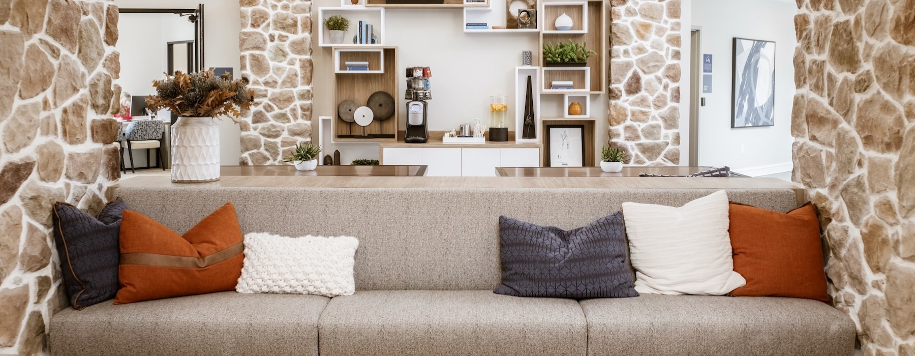 a couch in a clubroom lounge